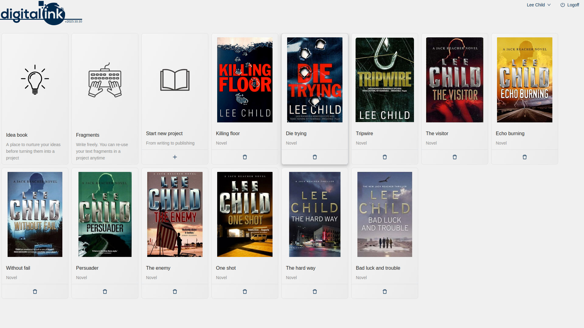 Mockup book of Lee Child’s book covers